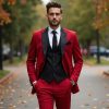 Men's 3 Piece Suit - Custom Tailored Wedding Suit For Groom - Formal Blazer , Waistcoat & Trouser Set - Tuxedo Style Suit