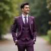 Purple Color Men 3 Piece Formal Event Suit , Wedding Tuxedo Jacket , Vest Suit Men , Slim Fit Suit Men