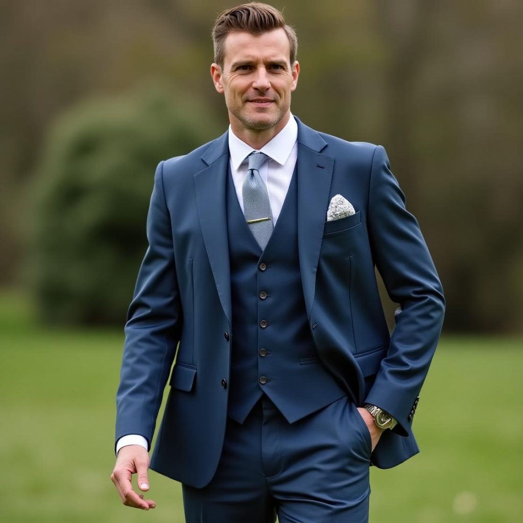 Slate Blue 3 Piece Tuxedo Men’s Suit- Wedding Groom Suit – Custom Suit – Slim Fit Suit Men – Elegant Formal Wear Suit For Men