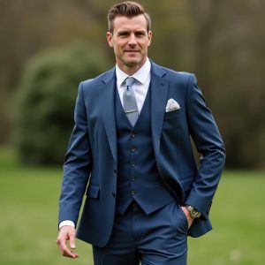 Slate Blue 3 Piece Tuxedo Men’s Suit- Wedding Groom Suit – Custom Suit – Slim Fit Suit Men – Elegant Formal Wear Suit For Men