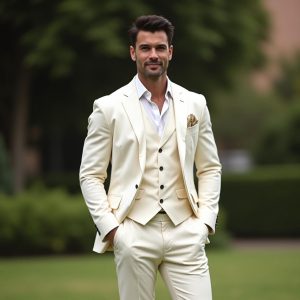 Men Cream Color 3 Piece Formal Event Suit , Groom Slim Fit Suit ,  Groomsmen Gift , Bespoke Suit Men  Men’s Dress