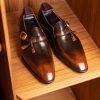 Handmade Brown Leather Monk Strap Shoes: Goodyear Welted Italian Style