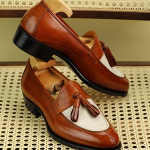 Handmade Brown Leather Tassel Loafers: Goodyear Welted Italian Shoes
