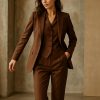 Women's Brown Color 3 Piece Suit - Tailored Blazer Set - Custom Formal Outfit - Bridesmaid Dress - Prom Dress
