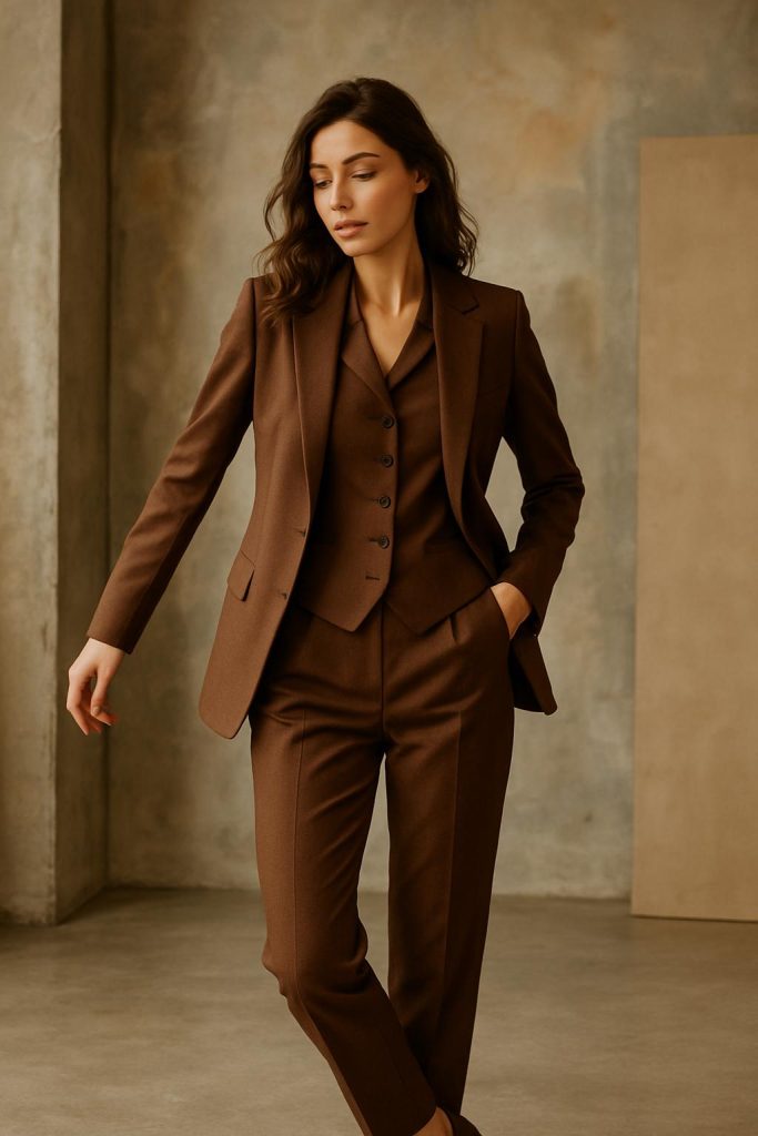 Women’s Brown Color 3 Piece Suit – Tailored Blazer Set – Custom Formal Outfit – Bridesmaid Dress – Prom Dress
