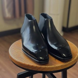 Handmade Black Leather Ankle Boots: Goodyear Welted Italian Style