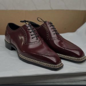 Burgundy Patina Norwegian Stitch Semi Brogue Handmade Leather Shoes