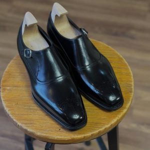 Goodyear Welted Black Leather Monk Strap Shoes – Italian Style
