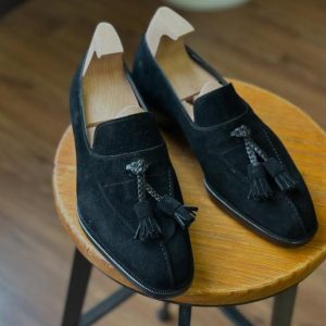Men's Handmade Black Suede Leather Tassel Loafers Shoes Italian Style Wedding Shoes Classic Loafers