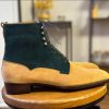 Green And Beige Suede Leather Boots Goodyear Welted Boots Italian Leather Handmade Boots Unisex Boots
