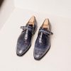 Smoked Gray Crocodile Pattern Patina Single Monkstrap Goodyear Welted Handmade Shoes - Italian Style