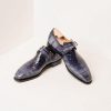 Smoked Gray Crocodile Pattern Patina Single Monkstrap Goodyear Welted Handmade Shoes - Italian Style