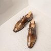 Beige Patina Wholecut With Brown Highlights Handmade Goodyear Welted Oxford Shoes: Italian Leather Wedding Shoes