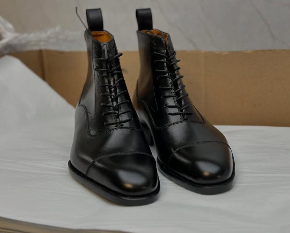 Black Oxford Boots Leather Goodyear Welted  Boots  Italian Leather Handmade Boots Unisex Boots