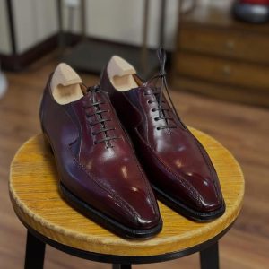 Men's Burgundy Oxford Handmade Leather Shoes For Men Casual Shoes Office Shoes For Men