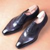Gray Patina Wholecut Oxford Handmade Goodyear Welted Oxford Shoes: Italian Leather Wedding Shoes