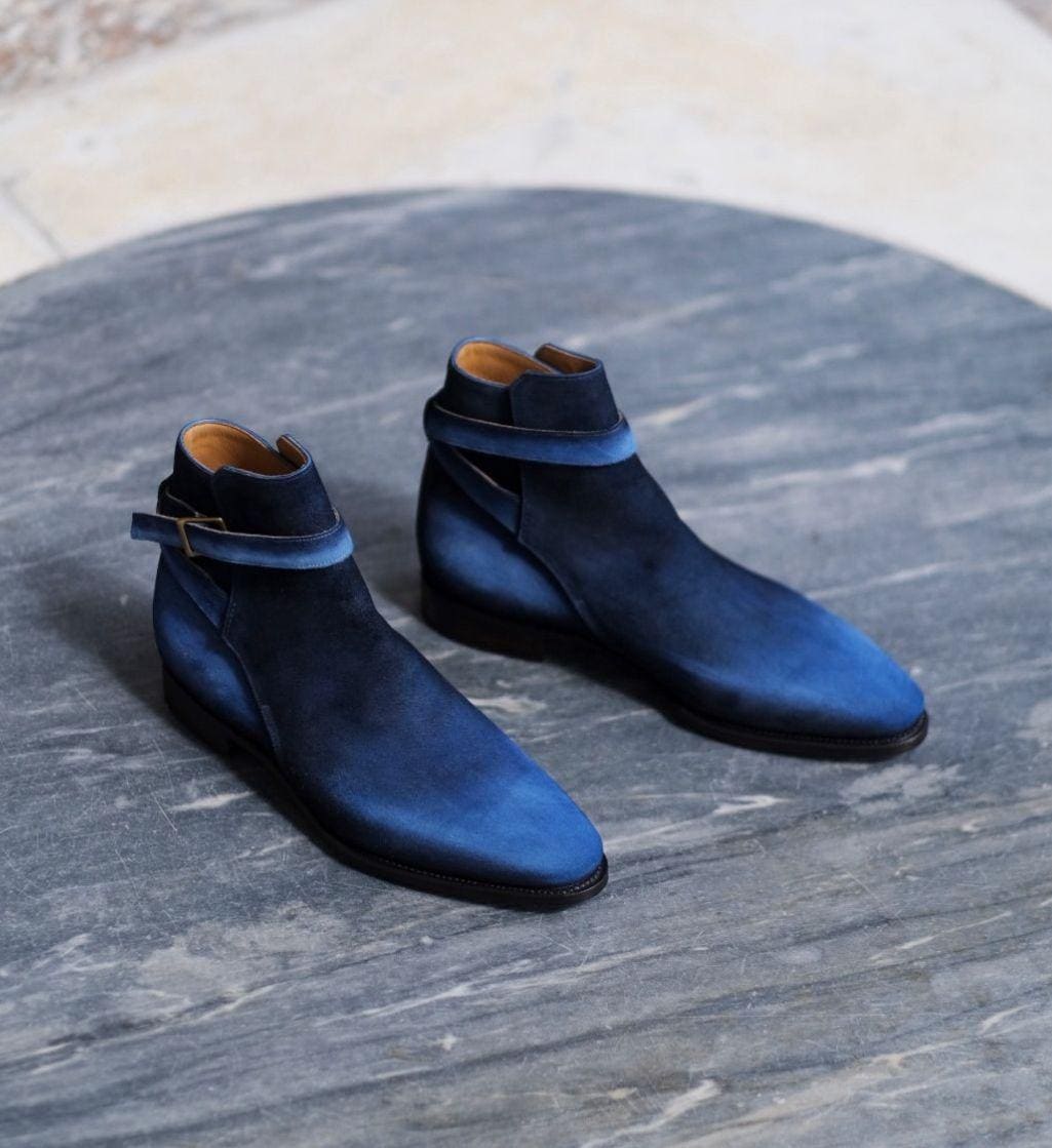 Blue Suede Leather Chukka Boots  Italian Leather Handmade Boots Unisex Patina Boots