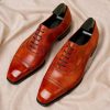 Orange Patina Handmade Leather Oxford Shoes Captoe Goodyear Welted Shoes-mens Wedding Shoes