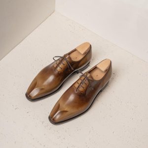 Beige Patina Wholecut With Brown Highlights Handmade Goodyear Welted  Oxford Shoes: Italian Leather Wedding Shoes