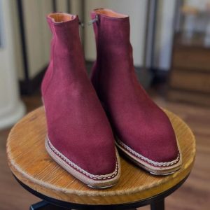 Burgundy Suede Chelsea Norwegian Stitch Boots Leather Goodyear Welted Zipper Boots  Italian Leather Handmade Boots Unisex Boots
