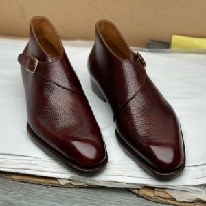 Burgundy  Leather Single Monkstrap Ankle Boots Goodyear Welted  Boots  Italian Leather Handmade Boots Unisex Boots
