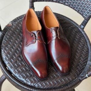Brown Handmade Leather Derby Shoes Men's Casual Shoes Wedding Shoes