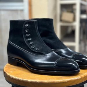Black Button Boots Leather Goodyear Welted Button Boots  Italian Leather Handmade Boots Unisex Boots