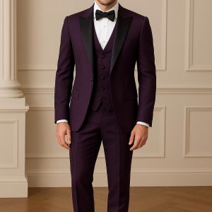 Purple 3 Piece Tuxedo Men’s Suit – Wedding Groom Suit – Custom Slim Fit Suit Men – Elegant Formal 3 Piece Suits